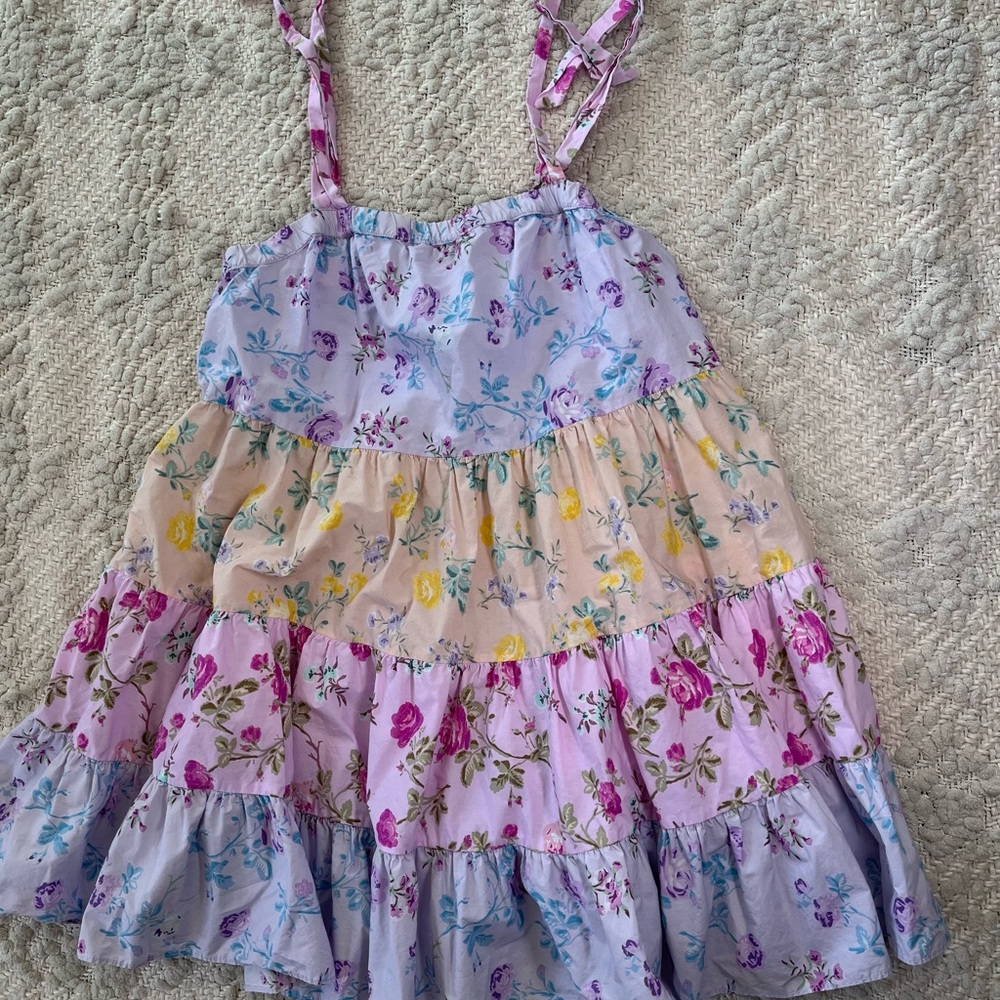 LoveShackFancy Floral Tiered Dress - Purple, Yellow, Pink